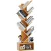 YMYNY Libreria ad Albero, Scaffale a 6 Ripiani, Libreria alta con Cassetti, Moderna Autoportante Libri, Salvaspazio Legno Portaoggetti Librerie per Soggiorno, Studio, Ufficio, Colore Naturale HBC016N