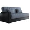 Dmora Divano Letto 3 posti Sergio, Divano Contenitore in Ecopelle e Tessuto, Sofà con Apertura Click-clack e 2 Cuscini, 230x96h101 cm, Nero e Grigio