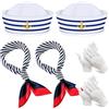 PHIEZC Cappello da Marinaio per Bambini, Set di Costumi da Capitano, Cappello Regolabile, Set di Sciarpe Con Due Paia di Guanti Bianchi per Feste Cosplay (Confezione da 2)