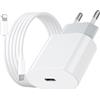 UWECAN Caricatore per iPhone, Caricatore USB C da 20W con Cavo per iPhone da 2M, Caricabatterie per iPhone 14/13/ 12/11/ X/ 8/7