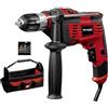 Einhell TC-ID 1000 E Kit Set trapano a percussione (tensione 230-240 V, potenza 1010 W, giri al min. 0-3000, percussioni al min. 0-48000, mandrino 13 mm, incl. set 16 punte, seconda maniglia, borsa attrezzi)