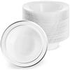 Matana - 25 Ciotole in Plastica Bianca Premium con Bordo Argentato, 360ml - Piatti Fondi per Matrimoni, Compleanni, Battesimi, Natale, Barbecue, Feste - Resistenti e Riutilizzabili