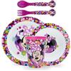 Sorrisini Stoviglie riutilizzabili per Bambini Minnie Mouse, Piatti Bambini per Asilo Scoula Piatto, Ciotola, Posate, Bicchiere, Set piatti in Plastica Adatta per Microonde