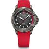 WENGER Orologio Uomo Seaforce Ø 43 mm, Swiss Made, Quarzo Analogico, Impermeabile fino a 200 m, Cinturino in Silicone, Nero/Rosso