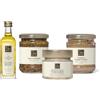STILNOVO Set degustazione conposto da: Olio Extravergine d' Oliva aromatizzato Tartufo Bianco, Salsa Tartufata, Crema ai Funghi Porcini, Specialità a base di Parmigiano Reggiano e Tartufo Bianchetto