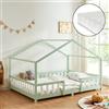 [en.casa] Letto per Cameretta Letto a Forma di Casetta con Barriera di Protezione per Bambini Struttura in Legno di Pino Materasso a Schiuma Fredda 140x200 cm Menta Verde