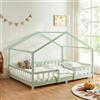 [en.casa] Letto per Cameretta a Forma di Casetta con Barriera di Protezione Letto Francese per Bambini Struttura in Legno di Pino 140 x 200 cm Menta Verde/Bianco
