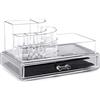 vetrine in rete Vetrineinrete® Organizer per trucchi e pennelli scatola trasparente con 8 scomparti organizzatore per cosmetici espositore grande con cassetto e piccolo (Grande) M59