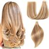Einbeauty Extension Capelli Veri Biadesivo 20pcs Extension Biadesive 35cm 40g Oro bianco misto marrone chiaro Extension Biadesive Capelli Veri Extension Capelli Veri(14inch,P6/613#)