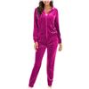 Generic Set da 2 pezzi in velluto per il tempo libero da donna, con cappuccio e pantaloni della tuta con cerniera e pantaloni della tuta, Rosa acceso, L