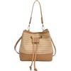 LYEAA Borsa a tracolla in paglia Borsa a secchiello con coulisse in pelle PU con tracolla regolabile Borsa estiva a tracolla Borsa con manico suforiore for donna (Kaki)