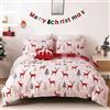 WONGS BEDDING Set copripiumino natalizio per letto matrimoniale, motivo cervo di Natale e albero di Natale, reversibile, per tutte le stagioni, set di biancheria da letto con motivo scozzese rosso, 200 x 200 cm