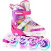 SULIFEEL Pattini a rotelle arcobaleno unicorno regolabili in nero per bambini con ruote luminose per ragazzi