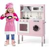 COSTWAY Cucina Giocattolo per Bambini, Cucina Legno per Bambini con Altezza Regolabile, con Forno, Microonde, Lavatrice, Accessori Adorabili Suoni e Luci Reali, per Bambini 3+ Anni