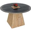 Mendler Tavolo rotondo pranzo salotto soggiorno design industriale HWC-L76 74x120x120cm legno di abete naturale e nero