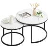 Ginhow Tavolini moderno in MDF - Piano di lavoro in marmo bianco e struttura in metallo nero - Tavolino rotondo set 2 pezzi (tavolino+tavolo da tè) -Ø80 x H45 cm +Ø60 x H35 cm