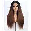 Style Icon Parrucca da donna marrone Ombre Lace Front Wigs 60 cm lisci capelli sintetici parrucche con filmato in fibra sintetica