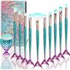 NIZIYI Set Pennelli Make Up Sirena, Set Pennelli Trucco Carino, Pennelli Make Up + Trousse Trucchi, Pennelli Ombretto Occhi Pennello Eyeliner Fondotinta, Ragazze Regalo di Natale e Compleanno (11 Pezzi)