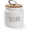 GICOS SRL Barattolo da Cucina in Ceramica Bianca Zucchero con Tappo in Legno 14 cm