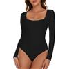 CARCOS Body da donna a maniche lunghe, elegante, sexy, con scollo quadrato, a maniche lunghe, per donne, Nero , L