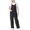 Rolanko Tute da Ragazza Salopette Senza Maniche Cinghie Regolabili Larghe Pagliaccetti Pantaloni Lunghi con Tasche per Bambini, Nero, Taglia: 11-12 anni/160