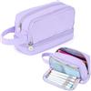 Alyvisun Astuccio Scuola, Astuccio di Grande Capacità con 3 Scomparti per Bambina Ragazzo, Astuccio Portapenne Organizer Resistente Pencil Case con Maniglia per Scuola e Ufficio (Viola)