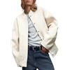 APAFES Bomber oversize da donna in misto lana con bottoni a pressione shackets piselli capispalla con tasche, Albicocca, Small