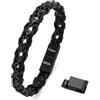 Dada Gioielli - Bracciale Uomo Pelle Acciaio Anallergico Catena Stile Bicicletta Chiusura Magnetica Regolabile (Nero)