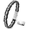 Dada Gioielli - Bracciale Uomo Pelle Acciaio Anallergico Catena Stile Bicicletta Chiusura Magnetica Regolabile (Argento e Nero)