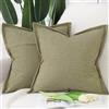 Madizz 2 Pezzi Poliestere Lino Copricuscini con bordo largo Morbido Decorativo Fodere per Cuscino Lusso Stile per Divano Camera da Letto 40x40 cm Verde muschio