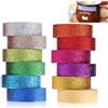 Rumgug 12 Rotoli Nastro Adesivo Carta Colorato, Nastri Adesivi Colorati Washi Tape con Glitter, Decorativo Painting Tape Glitterato Nastro Carta Imbianchino per DIY Diario Artigianato Scrapbooking