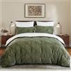 Lanqinglv Copripiumino 240 x 260 cm flanella pile Sherpa inverno caldo piumino peluche biancheria da letto matrimoniale verde bianco reversibile Pintuck ragazza adolescente biancheria da letto Avez