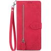 NEXCURIO Custodia a Libro Cover Portafoglio per Samsung Galaxy A20e / A202 Flip Case in Pelle Fiori Donna con Tasca Zip Porta Carte Laccio Supporto Antiurto - Rosso