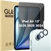 ProCase 1 Pezzi Pellicola Privacy iPad Air 13 Pollici M3/M2 2025/2024 + 2 Pezzi Camera Lens Protector Abbinato ai Colori dell'iPad, Vetro Temperato Privacy iPad Air 13" A3268 A2898 A2900-Blu