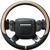 COFIT Coprivolante Auto in Pelle Microfibra Traspirante e Antiscivolo Copri Volante con Marcatura Centrale Copristerzo Rotondo Universale L 39-40.5cm Beige e Nero