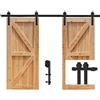betensh Betens 8FT=244cm Binario per Porta Scorrevole Kit, Nero J-Forma Scorrevole Doppia Anta Acciaio al Carbonio, Kit Accessori con Guida a Pavimento Regolabile Scorrevole per Porta Kit