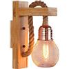 EmyTock Applique da parete in legno con paralume (lampadina a vite E27 60W inclusa) - Design industriale vintage, 30 × 20 × 8 cm