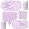 POPOYU Set Stoviglie per Feste di Compleanno Viola Chiaro, 69 Pezzi, Piatti, Tovaglioli, Tazze, Tovaglia per Compleanni, Matrimoni, Decorazioni Natalizie (16 Ospiti)