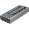 LogiLink UA0387 - USB 3.2 Gen 1 Hub, 7 porte + 1 porta di ricarica rapida, interruttore on/off, alluminio