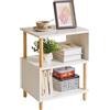 Aibiju Tavolino Bianco, Tavolino Piccolo, Comodino Moderno con contenitore per Camera da Letto/Soggiorno/Corridoio/Ufficio, Bianco+Gambe in Legno Naturale, YD-TM152W
