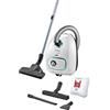 Bosch Elettrodomestici Bosch ProHygienic Serie 4, Aspirapolvere a Traino con Sacco, PowerControl, Sacchetto della Polvere AirFresh, Filtro Igienico UltraAllergy, Bianco, BGBS4HYG1