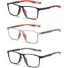 Hubeye 3 Paia Occhiali da lettura Sportivo da Uomo e Donna Lettore TR90 Ultraleggero Quadrato Confortevole Flessibile Occhiali Anti luce blu 2.50