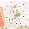 Ambiance Sticker Adesivi murali per bambini, decorazione per la cameretta dei bambini, adesivi murali per bambini, motivo: gatto ballerina + 100 rotondi colorati - Adesivo da parete per bambina - H45 x L30 cm