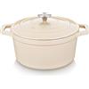 vancasso - Pentola in ghisa con coperchio, diametro di 26 cm, rivestimento smaltato, casseruola in ghisa, adatta per tutti i piani cottura e a induzione, rotonda, bianco crema, 5 L