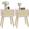 YMYNY Set di 2 Comodini, Tavolino con Cassetto decorato in rattan fatto a mano, Maniglia magnetica, Gambe di legno massiccio, 35×27×53cm, Comodino per Camera da Letto, Soggiorno, Naturale HST010N-2