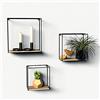 Gadgy Set di 3 Mensole da Parete in Stile Industriale - Mensole Cubo da Muro in Ferro Nero e Legno, Scaffali Decorativi per Salotto, Cucina o Ufficio - Facili da Montare