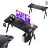 UISEBRT Scrivania da gioco, 140 x 60 cm, tavolo da gioco, superficie in fibra di carbonio, scrivania per computer con luce LED RGB, scrivania angolare ergonomica con gancio per cuffie e porta bevande