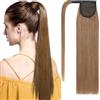 S-noilite Coda di Capelli Veri Clip Extension in Capelli Naturali Lisci e Lunghi - Coda di Cavallo Ponytail con Fascia Unica Allacciare - Human Hair Ponytail Extension - #06 Marrone Chiaro,50cm-95g