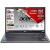 Acer Notebook Intel Core i7-1355U 13th, 10 Core 5Ghz, RAM 32Gb, SSD Pcie Nvme 1Tb (2 X 512Gb), 15.6 FHD IPS, Svga GeForce RTX 2050, Tastiera retroilluminata, Fingerprint, Win 11Pro, preconfigurato