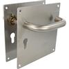 Amig - Set di maniglie con placca per porta | Maniglia con foro per pomello a 47mm | Mod. 4CW47 | Acciaio inossidabile 18/8 | 180 x 180 mm | Quadro di 8 mm | Argento opaco